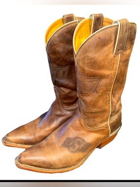 Nocona Women Cowboy Tan Leather Oklahoma State OSU Cowboys Snip Toe NCAA Size 10